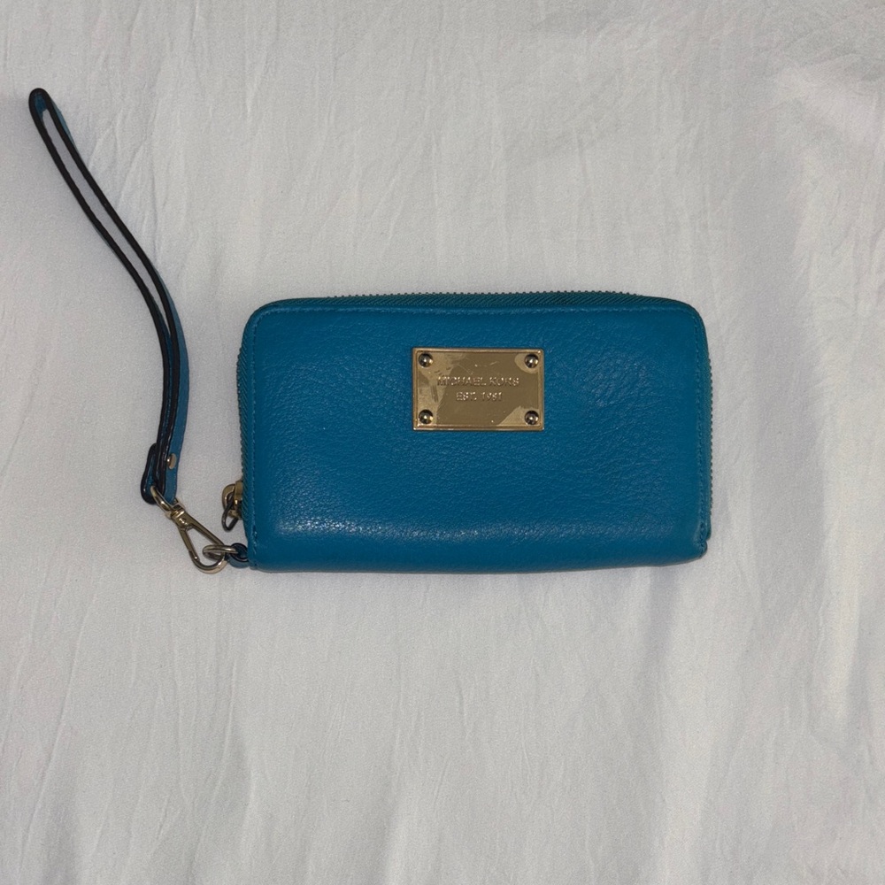 Michael Kors Teal Wristlet with Gold Accents